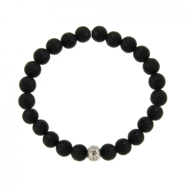 Bracelet Argent ANTIKA D8 - LASTIC-1 Boule Argent - Lave 8mm Jusqu’à Épuisement Des Stocks