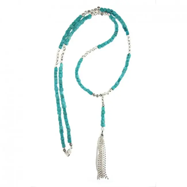 Sautoir Argent et Turquoise 80cm | Made in France Offre Spéciale
