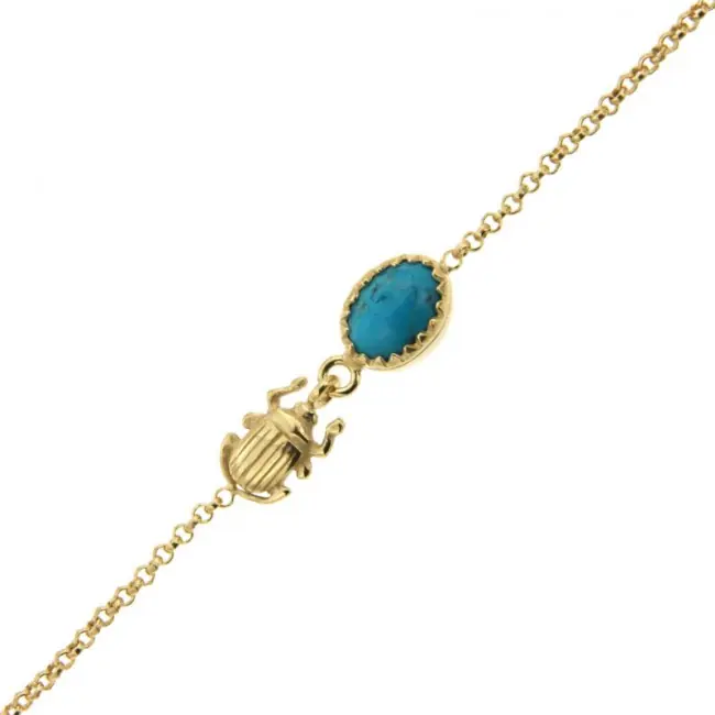 Bracelet Scarabée et pierre TURQUOISE - Plaqué Or | Bijoux femme fait main Artisanat