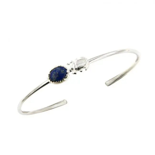 Nouvel Arrivage Bracelet Jonc Scarabée Argent et Lapis Lazuli KHEOPS | Bijoux femme en Argent massif et pierre naturelle fait main