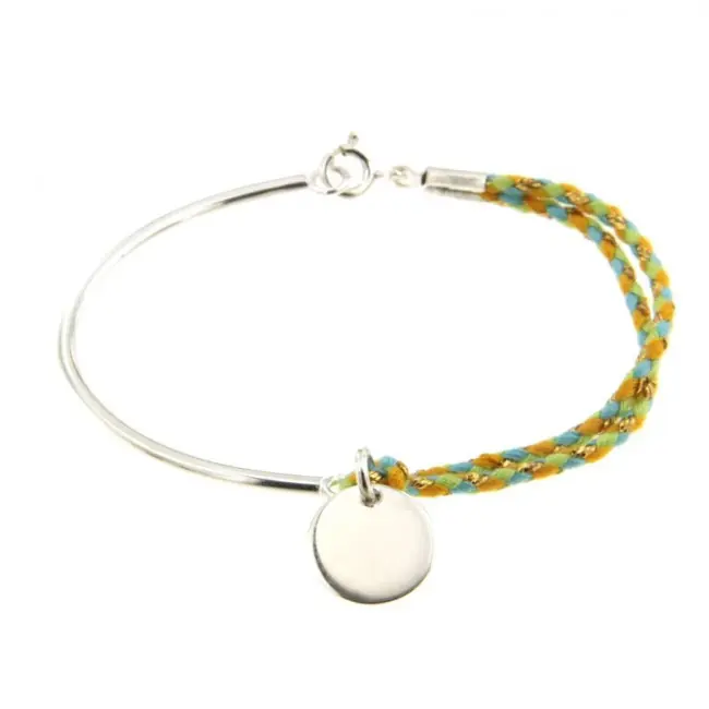 Livraison Gratuite Bracelet femme personnalisé semi-articulé Argent massif et cordon vert anis | BIJOUX FEMME A PERSONNALISER
