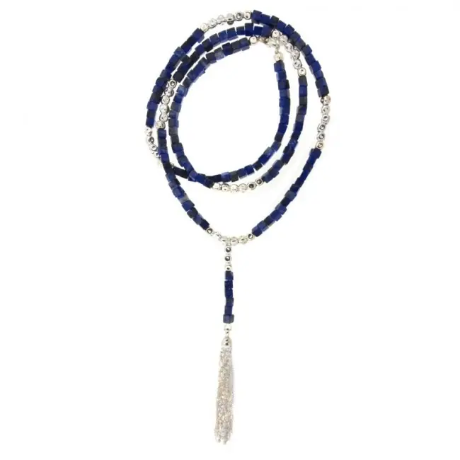 Sautoir Argent MASSAI Lapis Lazuli -L: 70+9cm - l:4mm Haute Qualité
