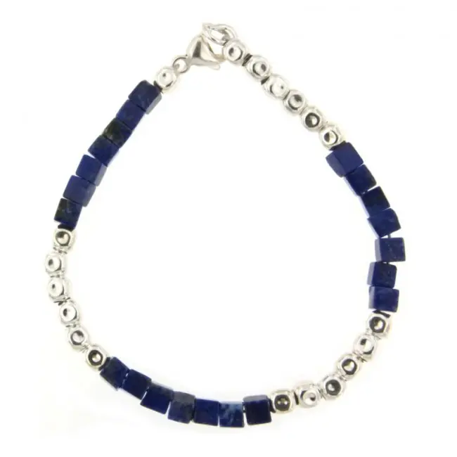 Tendance Bracelet Argent MASSAÏ Lapis Lazuli - L: 19cm - l:4mm