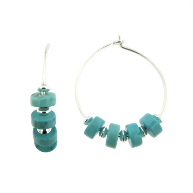 Créoles Argent et Pierres Turquoise Naturelles | FEMME Commande En Gros
