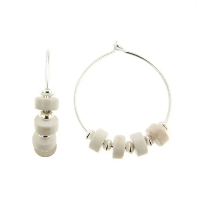 Créoles Argent et Pierres Naturelles Blanches | Bijoux Femme Top Qualité