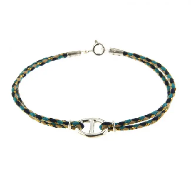 Bracelet Maille MARINE Argent massif - Cordon turquoise/sable | BIJOUX FEMME Nouvel Arrivage