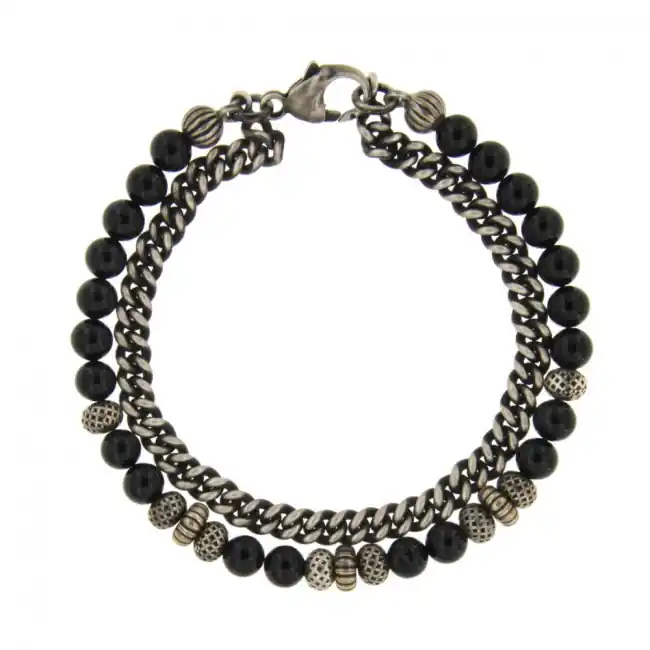 Bracelet Pierres naturelles Homme Gourmette Argent patiné | BIJOUX HOMME Prix Cassé