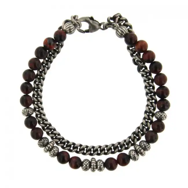 Dernière Chance Bracelet Pierres naturelles et Gourmette Argent patiné | BRACELET HOMME