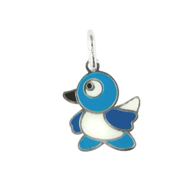***Pendentif Argent ENFANT Canard bleu-laque 14 x 18mm Édition Limitée